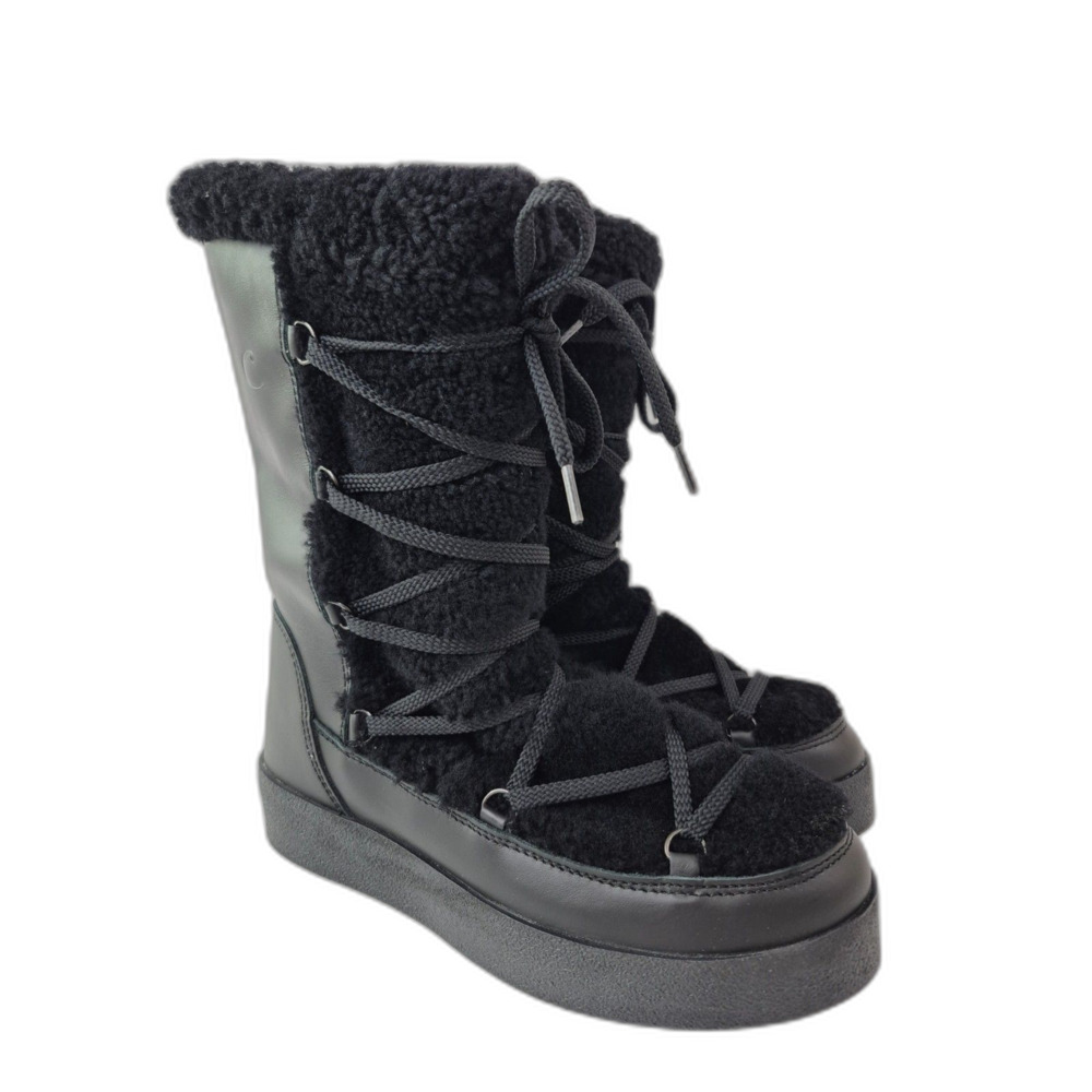 La Canadienne Women's Black Edgar Genuine Shearling Waterproof Boots Size 42